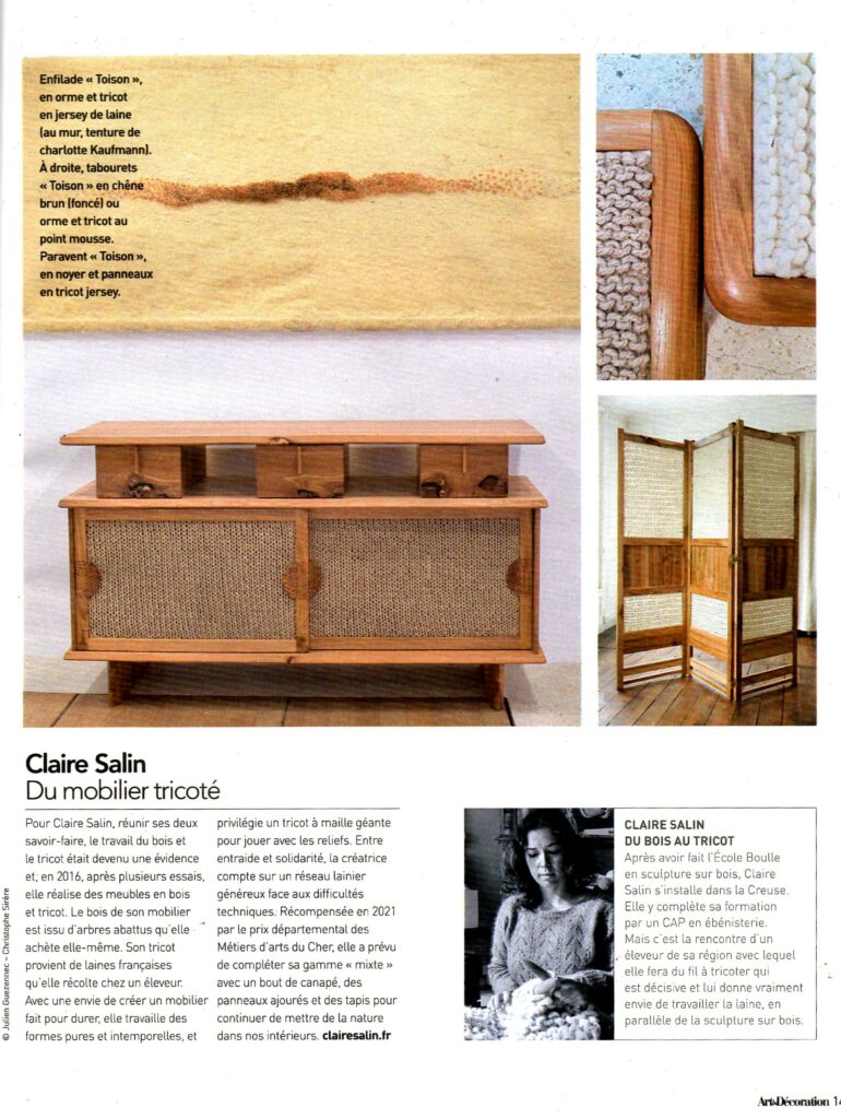 article Claire Salin dossier Vive la laine française magazine Art et décoration janvier 2022